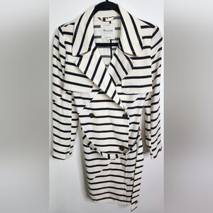 Madewell Women's Parcel Trench Coat Stripe Cream Black Double Breasted Pockets S